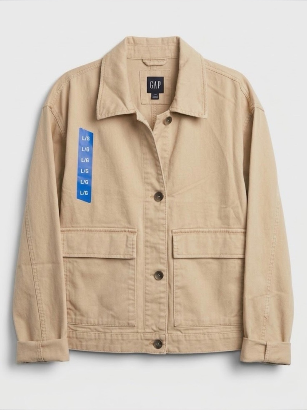 NWT Gap Cropped Beige Utility Canvas Jacket - Size Large